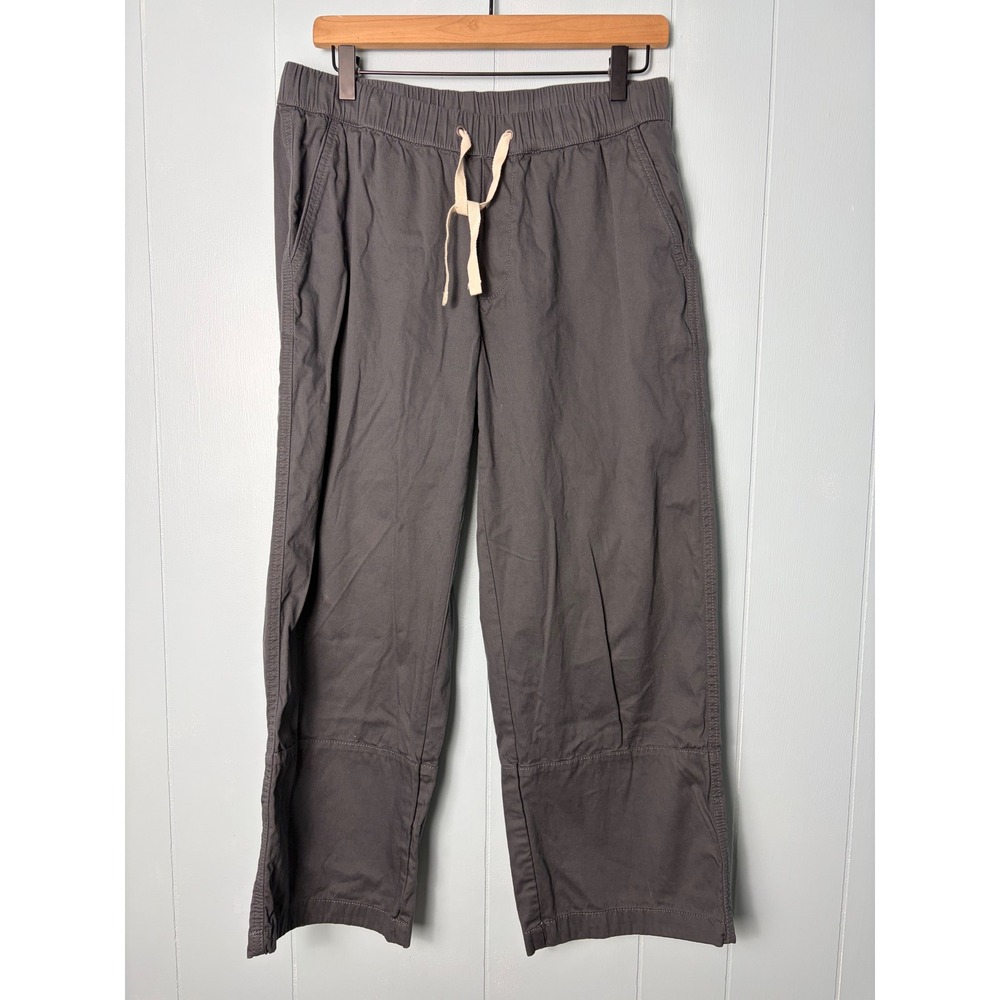 Pact Organic Cotton Wide Leg Cropped Pants Gray Drawstring Elastic Waist Medium